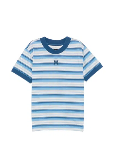 Amiri Kids' Logo-embroidered Striped T-shirt In Blue