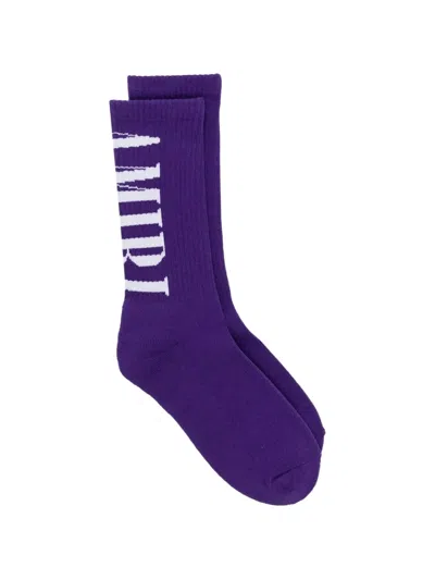 Amiri Logo-intarsia Ribbed-knit Socks In Purple