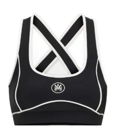 Amiri Logo-print Crossover-strap Sports Bra In Blue