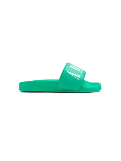 Amiri Kids' Logo-print Round-toe Slippers In Green
