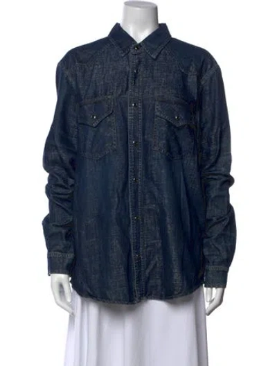 Pre-owned Amiri Long Sleeve Button-up Top In Blue