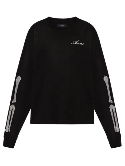 Amiri Long Sleeve Embroidered Bones Motif T-shirt - Size M In Black