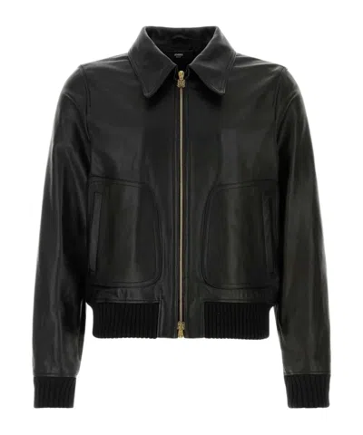 Amiri Long Sleeve Leather Jacket In Black