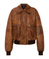 Amiri Tan Faded Leather Bomber Jacket In Brown