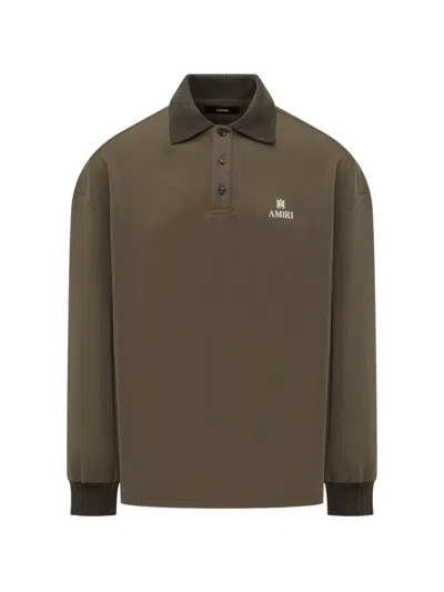 Amiri Oversized Polo With Embroidered Detail In Brown