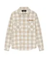 Amiri Light Camel Cotton Bleach Patch Flannel Bandana Shirt In Brown
