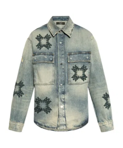 Amiri Long-sleeved Denim Shirt In Gray
