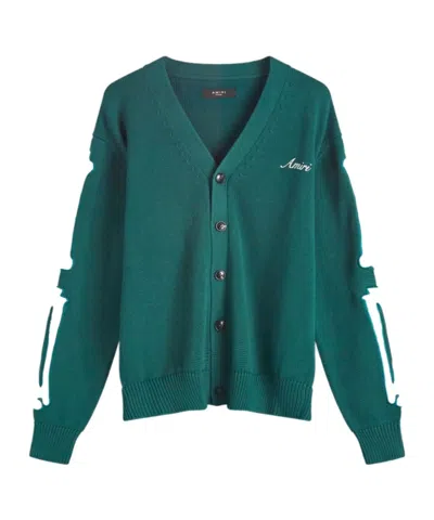 Amiri Long-sleeved Knitted Cardigan In Blue