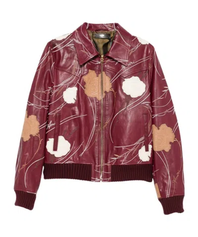 Amiri Long-sleeved Leather Jacket In Burgundy