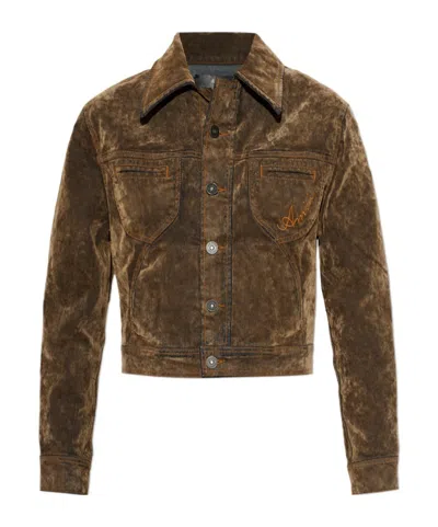 Amiri Long-sleeve Denim Jacket In Brown
