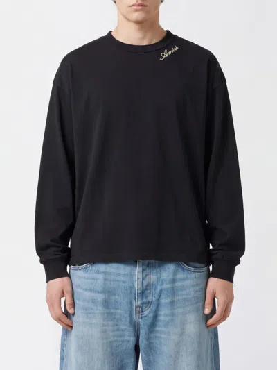 Amiri Long-sleeved Cotton T-shirt With Contrast Logo And Dropped Shoulders In Black