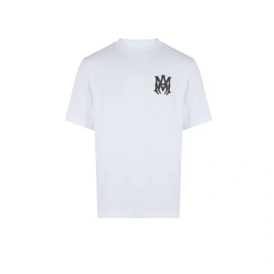 Amiri Men White Crewneck T-shirt With Logo Print On The Front And Logo Lettering On The Rear In Cott In Multi