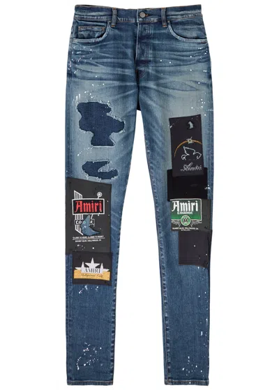 Amiri Lounge Patch-appliqué Skinny Jeans In Indigo