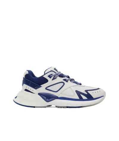 Amiri Low-top Grained Leather And Mesh Sneakers In White And Blue.