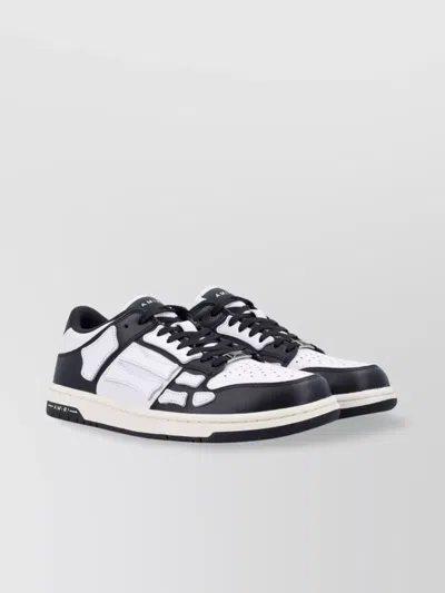Amiri Skel Top Low White And Black Sneakers With Skeleton Patch In Leather Man