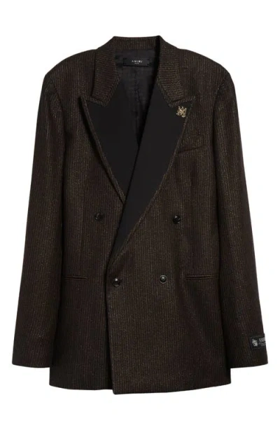 Amiri Lurex Stripe Double Breasted Blazer In Brown