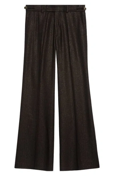 Amiri Lurex Stripe Flare Trousers In Dark Brown