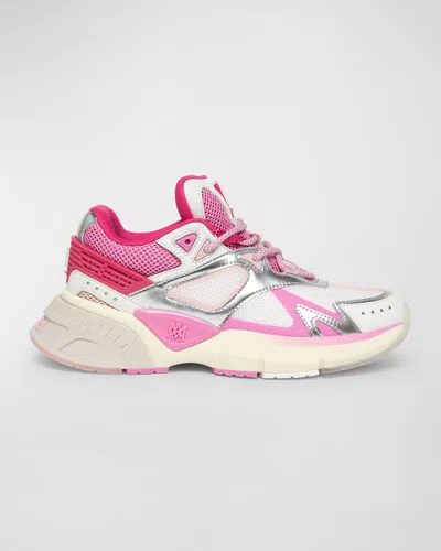 Amiri Ma-1 Leather Mesh Runner Sneakers In Fuchsia Pink White S