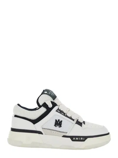 AMIRI WHITE AND BLACK CHUNKY SNEAKERS WITH LOGO DETAIL IN LEATHER AND MIXED TECH FABRICS MAN