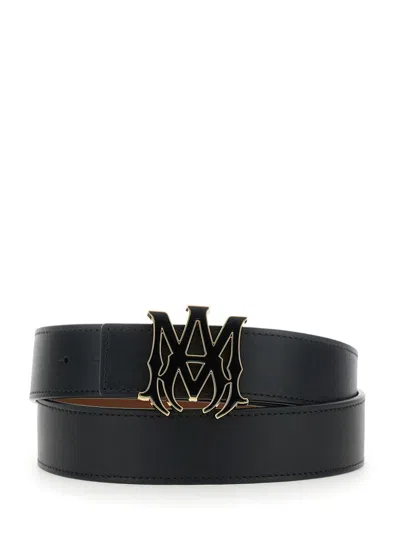 AMIRI BLACK BELT WITH LOGO PLAQUE ON THE FRONT IN LEATHER MAN