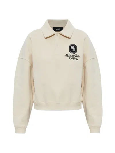Amiri Ma Chateau Embroidered Polo Top In Neutral