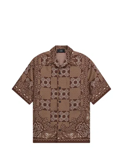 Amiri Silk Ma Check Short-sleeve Shirt In Brown