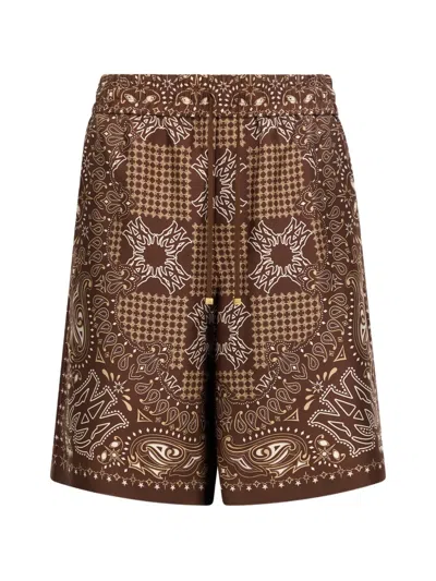 Amiri Silk Ma Check Shorts In Brown