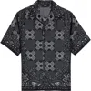 Amiri Silk Bowling Shirt With Cuban Collar And All-over Geometric Print In Black