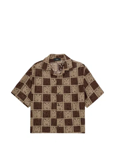Amiri Crochet Shirt Checkered Pattern Short Sleeves In Multi