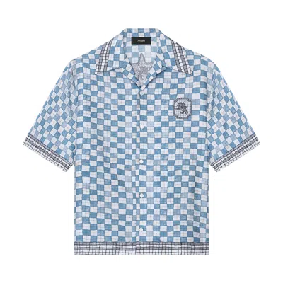 Pre-owned Amiri Ma Checkered Bowling Shirt 'steel' | Grey | Men's Size L In Gray