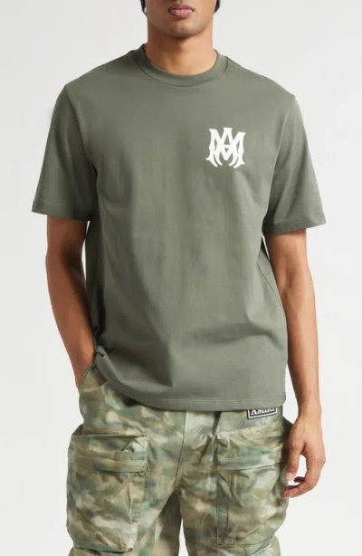 Amiri Green Crewneck T-shirt With Logo Print On The Front In Cotton Man