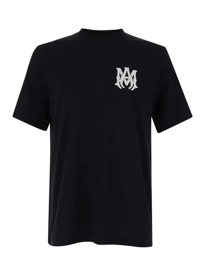 Amiri Black Crewneck T-shirt With Logo Print On The Front And Logo Lettering On The Rear In Cotton Man