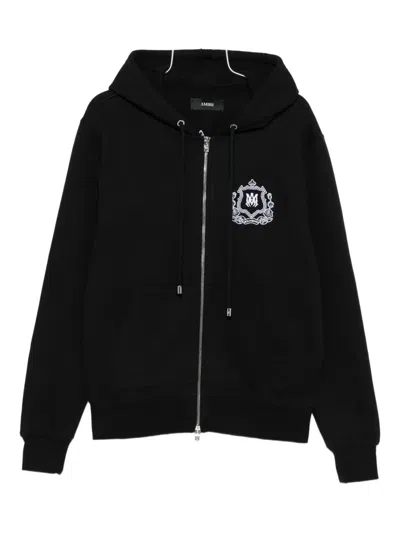 Amiri Logo-embroidered Cotton-jersey Zip-up Hoodie In Black
