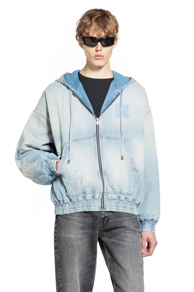 Amiri Ma Denim Zip-up Hoodie In Brown