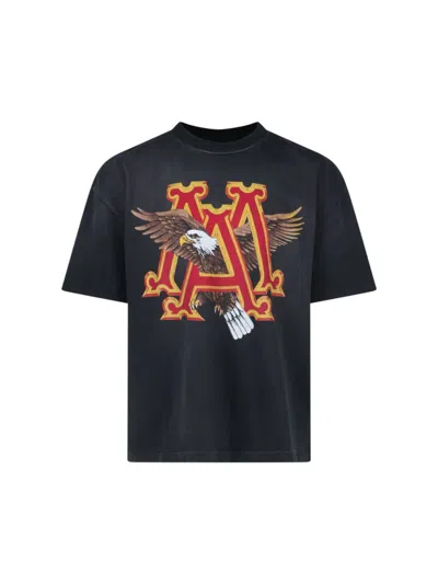 Amiri 'ma Eagle'  Black Crewneck T-shirt With Maxi Logo Print On The Front And Maxi Logo Lettering On The In Multicolor