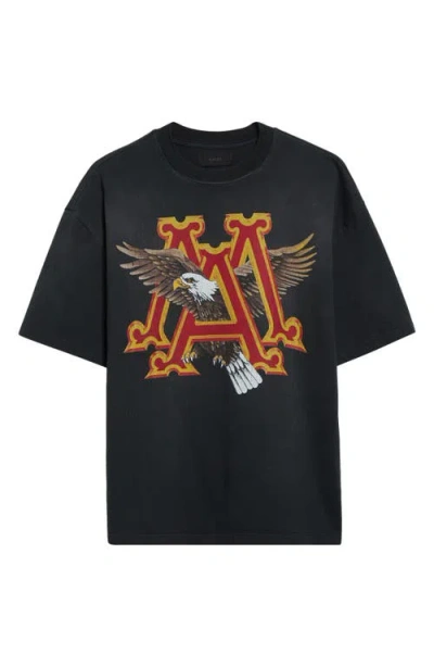 Amiri 'ma Eagle'  Black Crewneck T-shirt With Maxi Logo Print On The Front And Maxi Logo Lettering On The In Multicolor
