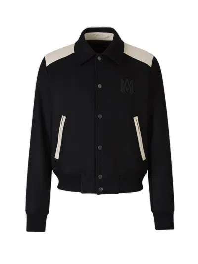 Amiri Ma Embroidered Buttoned Jacket In Leather Panel Detail
