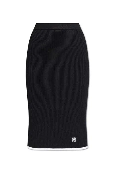 Amiri Ma Embroidered Knit Midi Skirt In Black