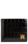 Amiri Ma Icon Croc Embossed Leather Bifold Wallet In Black