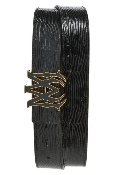 Amiri Ma Lizard Embossed Leather Belt In Black Gold