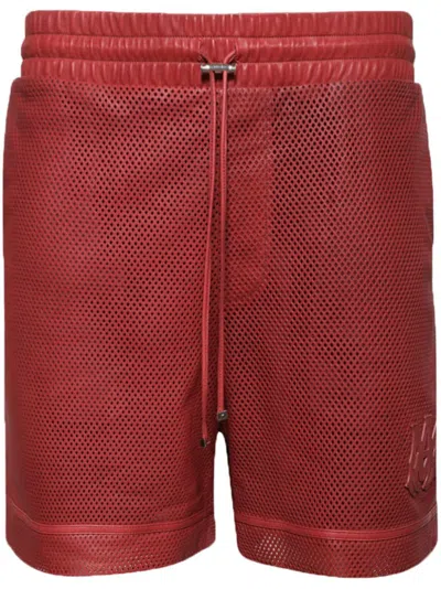 Amiri Ma Logo-patch Perforated Shorts In Sun Dried Tomato