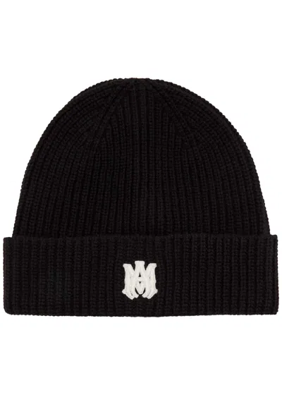 Amiri Ma Logo-embroidered Wool Beanie In Black