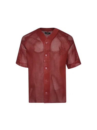 Amiri Ma Perforated Baseball Shirt Sun Dried Tomato In Burgundy