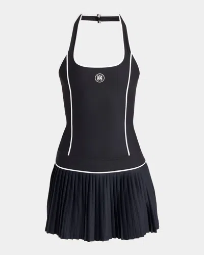 Amiri Ma Pleated Halter Mini Tennis Dress In Black