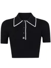 Amiri Cropped Polo Knit Top With Ribbed Texture In Black