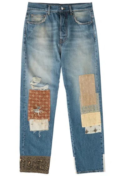 Amiri Ma Quad Artpatch Straight-leg Jeans In Indigo