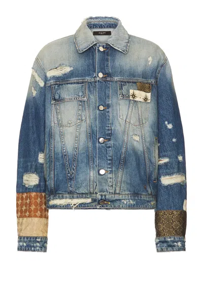 Amiri Ma Quad Artpatch Trucker Jacket In Nightshade Indigo