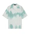 Amiri Geometric Pattern Short Sleeve Satin Top In Marine