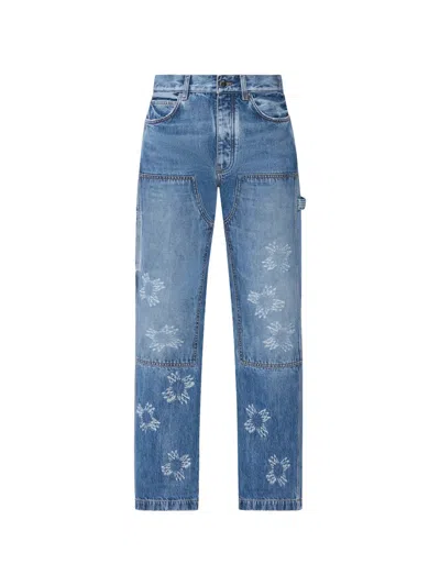 Amiri Ma Quad Carpenter Floral-detail Denim Jeans In Blue