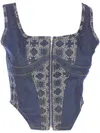 Amiri Lace Bustier Crop Top Square Neckline In Blue
